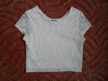 Bílé krajkové tričko triko tílko crop top, 158