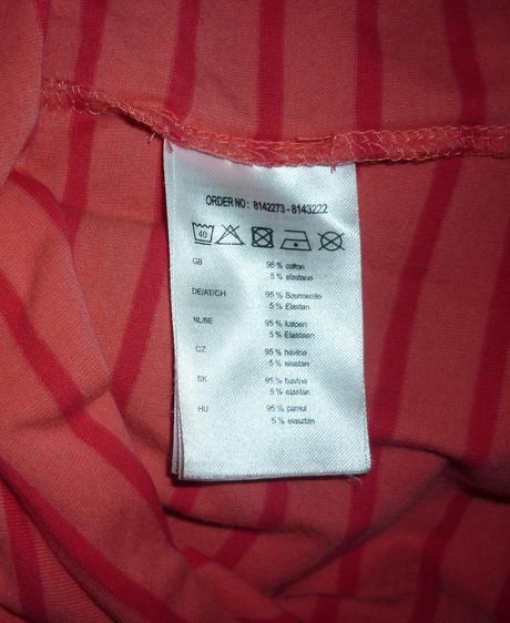 Lososově - červené proužkované tričko takko, takko,s