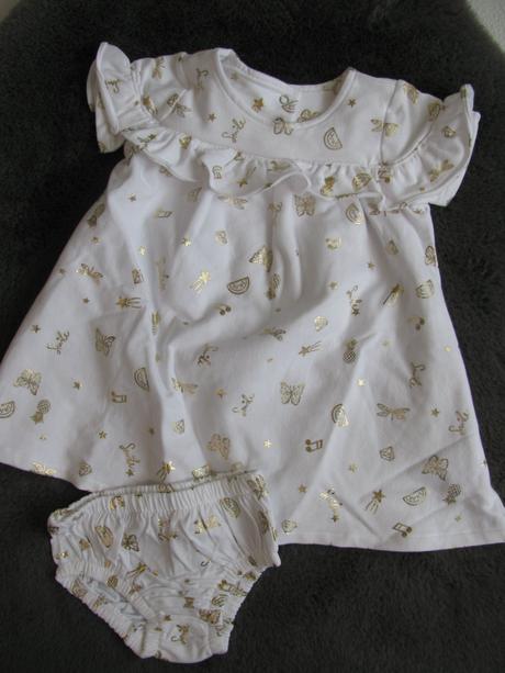 Krásná bavlněná kojenecká souprava se zlatým potis, mothercare,68