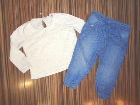 Komplet krajkového trika a puntikatých kalhot, zara,92