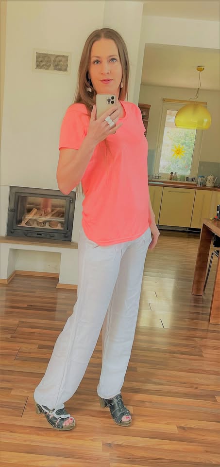 Bílé pohodlné kalhoty do tkanic, vel m, dromedar, dromedar,m