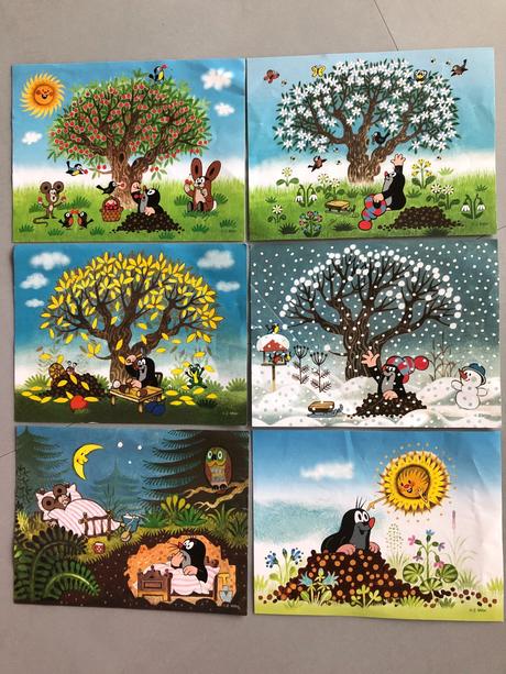 12 dřevěných kostek krtkův barevný rok 3+ dino,