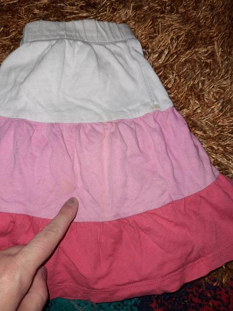 Tříbarevná růžová sukýnka na holku nošená, 116