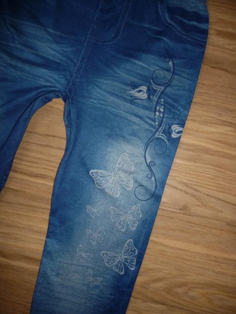 Jeans efekt dívčí/dámské legíny s motýly na 13-14l, 164
