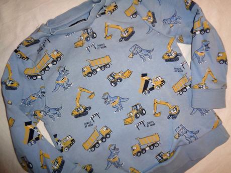 Pěkná modrá mikina s bagry a dinosaury, c&a,116