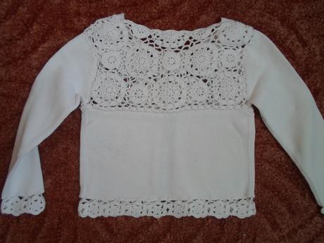 Růžový háčkovaný svetr svetřík bolerko, 110