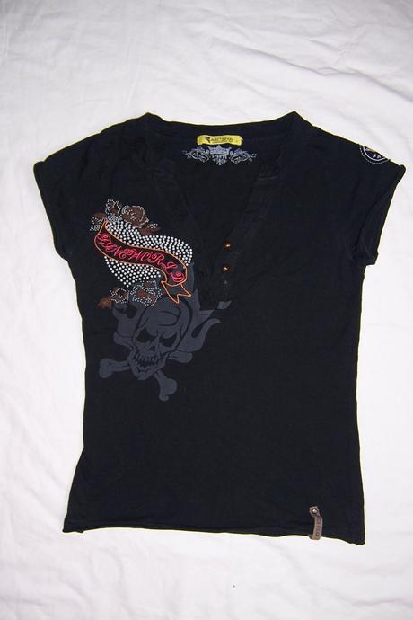 Černé triko s lebkou, 36