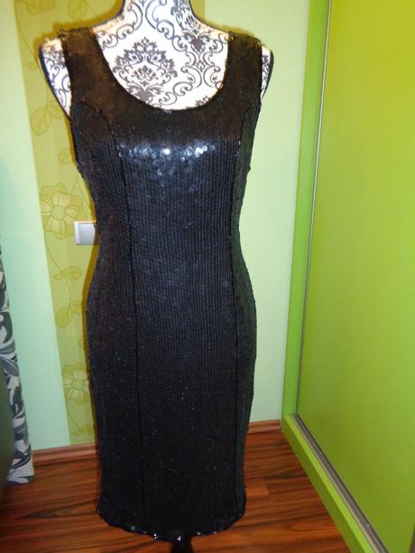 Luxusní černé společenské flitrové šaty, 36