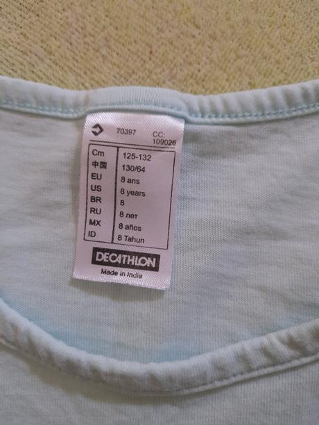 Modré tričko s krátkým rukávem na holčičku, 122, decathlon,122