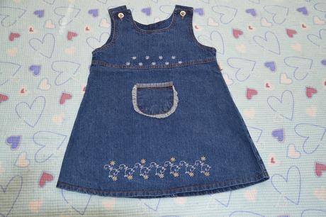 Džínové, riflové šatičky s výšivkou, frog,110