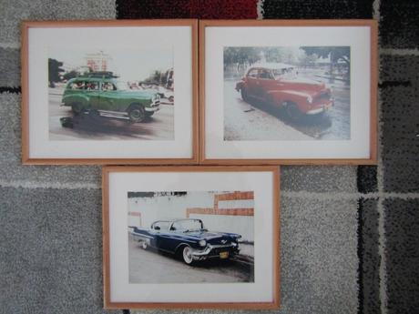 3 x zasklené obrazy retro auta, 