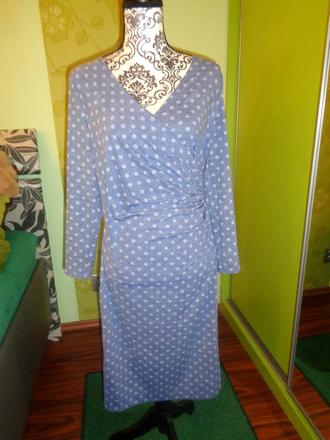 Šedomodré elastické puntíkaté šaty, l
