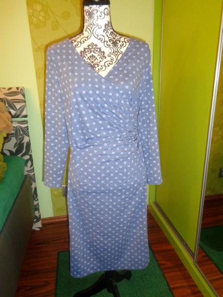 Šedomodré elastické puntíkaté šaty, l