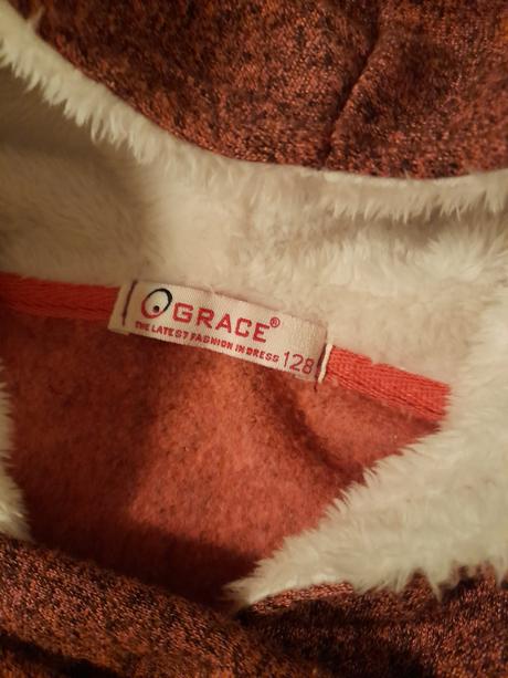 Červenohnědá mikina s flitry s chlupatou kapucí, 128