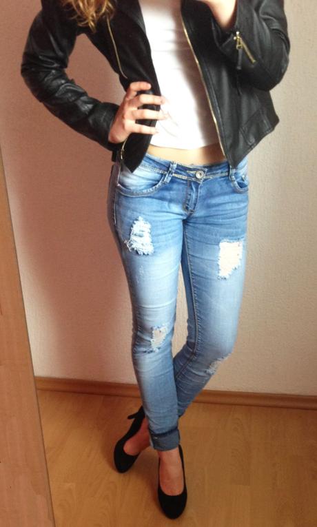 Trhané rifle s páskem, vel. xs a xl, xl / xs