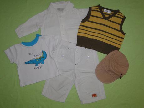 4+1ks balík košile, vesta, kalhoty, triko, v.68, 68–80