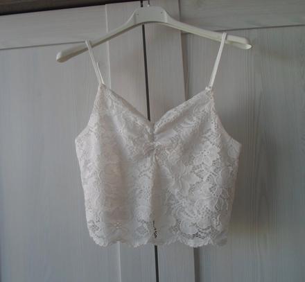 Bílé tričko triko tílko crop top krajkový, new yorker,s