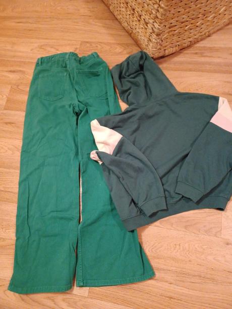 Zelený komplet h&m 146/152 džíny do zvonu a mikina, h&m,152