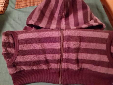 Fialová pruhovaná mikina na holku s kapucí, 146