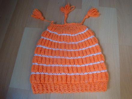 Zimní čepice pletená - oranžová - vel. 2-3 roky, 92