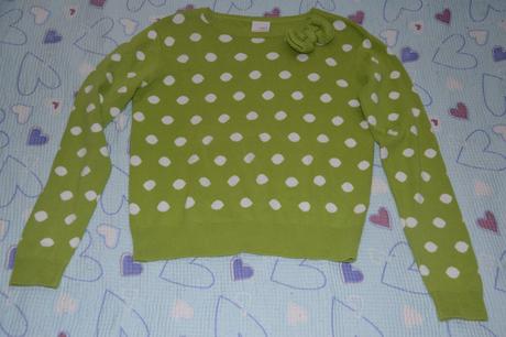 Next zelený puntíkatý svetřík s mašlí, next,146