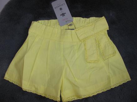Luxusní plátěné žluté kraťasy s mašlí, house,104