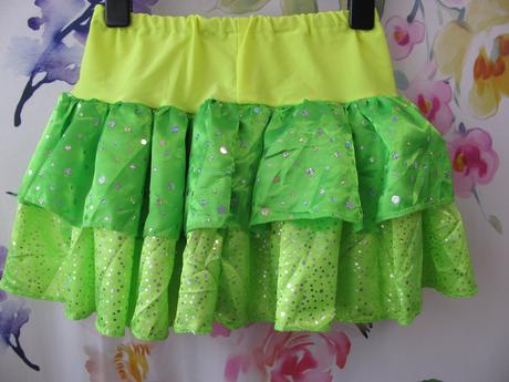 Krásná saténová žluto zelená sukně s flitry, 116