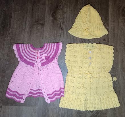 Pletené šatičky/vesta+ klobouček, retro, 86