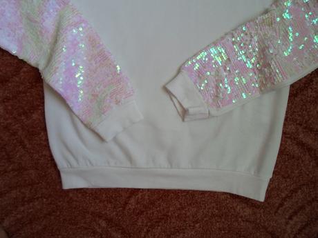 Bílá mikina mikinka s flitry, h&m,158