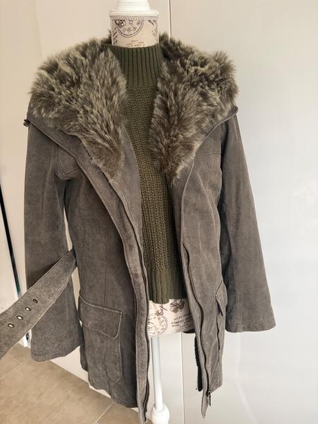 Tchibo kozeny kabat khaki + svetr a bluza, tchibo,34