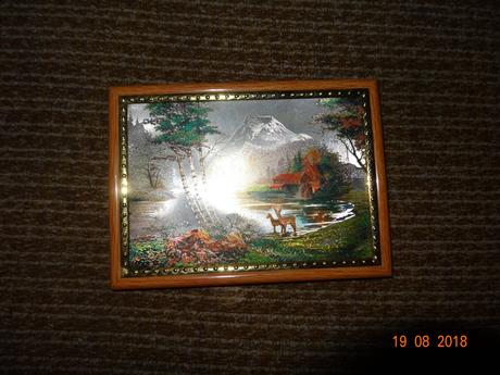 Obraz chatka, bříza, jelen, srnka, příroda,