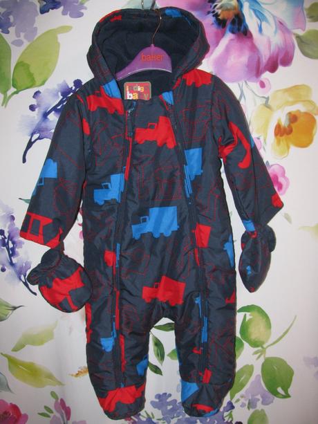 Modrá zimní kombinéza s kapucí a s rukavičkami, marks & spencer,80