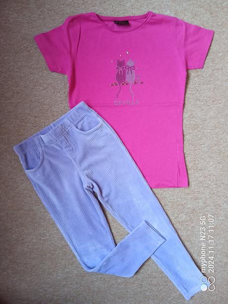 Legíny a tričko růžové vel."128/134", 128