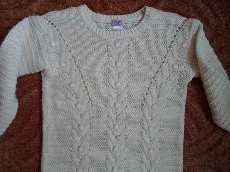 Růžový krémový pletený svetr svetřík, f&f,152