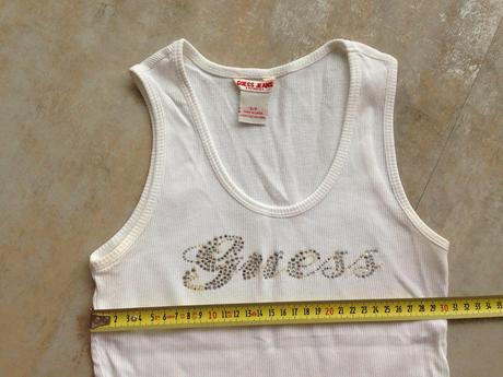Bílé bavlněné tílko značka guess s flitry vel. s, guess,s
