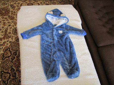 Heboučká modrá plyšová kombinézka na 0-3 měsíce, 68
