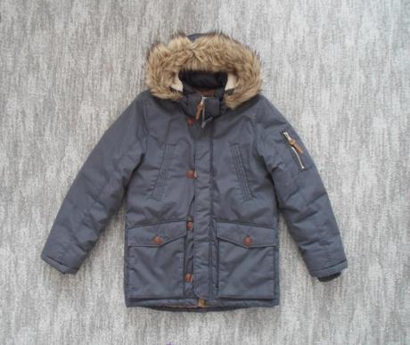 Modrá bunda bundička s kožíškem, h&m,152