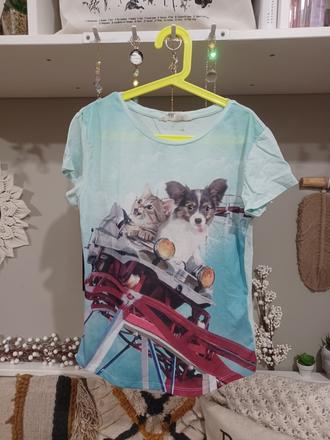Vtipné tričko s pejskem a kočkou 170 / xs, h&m,170