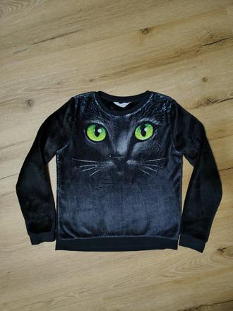 Dívčí plyšová mikina s flitry h&m 158/164 kočka, h&m,158