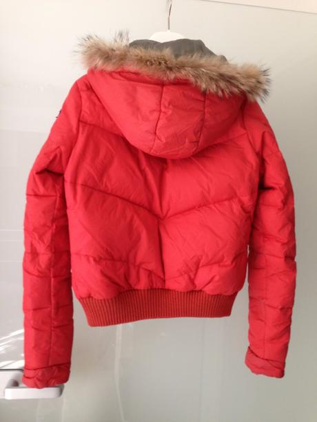 Oranžová zimní péřovová bunda kapuce vel.s-m 36-38, m