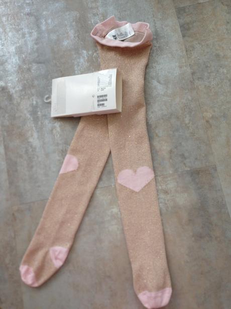 Punčocháče hm 2-3r.,98/104cm srdíčka zlatá růžová, h&m,24