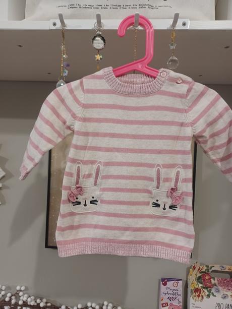 Dlouhý svetřík svetrové šaty se zajíčky, primark,68