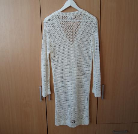 Bílý krajkový háčkovaný pletený svetr kardigan, s