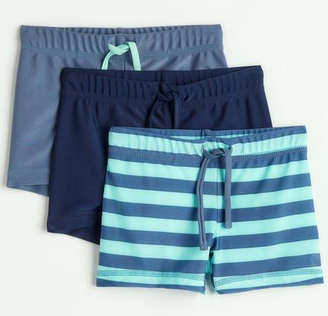 3-pack klučičí plavky h&m šedé+tmavé+pruhované, h&m,122 / 128