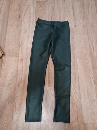 Tmavě zelené koženkové termo legíny 11/12, calzedonia,152