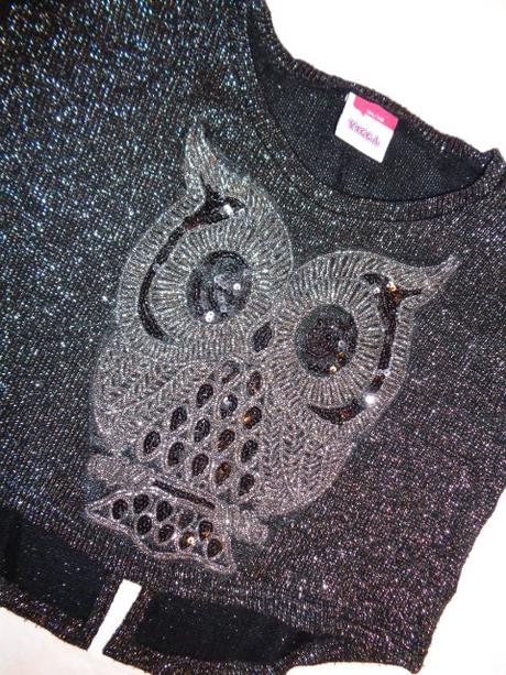 Překrásný černostříbrný top na vrstvení - sovička, 134 / 140