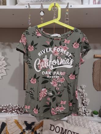 Khaki tričko s kytičkami, h&m,164