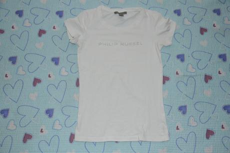 Bílé triko s lesklým nápisem, philip russel,s