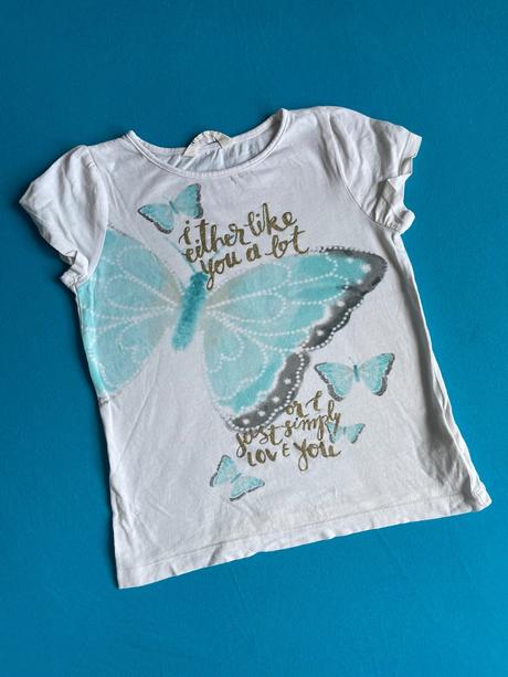 Bílé tričko motýl, h&m,122