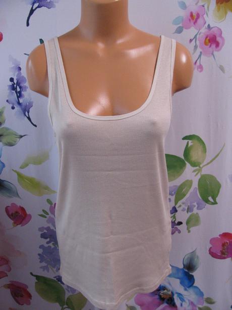 Letní béžové bavlněné žebrované tričko, atmosphere,46